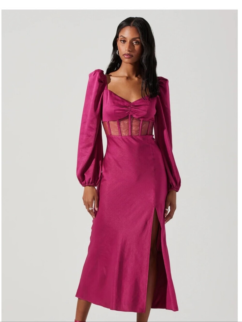NWT ASTR the Label Gianna Corset Satin Midi Dress in Fuchsia Pink – Size XL